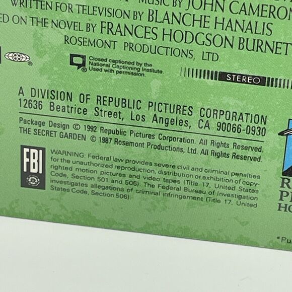 Vintage 1992 The Secret Garden VHS Tape Hallmark Hall of Fame Factory SEALED - Picture 6 of 7